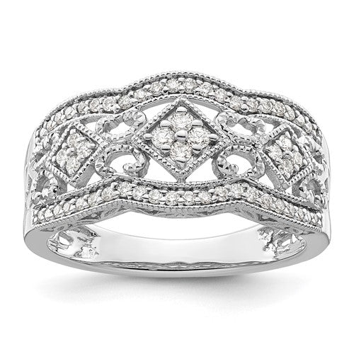 14k white gold vintage diamond ring featuring intricate design and sparkling diamonds, crafted by Solomon Jewelers.