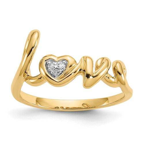 14k gold diamond LOVE ring with sparkling stones, elegant jewelry piece from Solomon Jewelers.