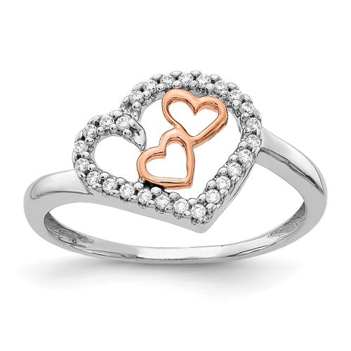 14k white and rose gold diamond heart ring from Solomon Jewelers, featuring sparkling diamonds and a romantic design.