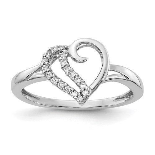 14k white gold diamond heart ring from Solomon Jewelers with sparkling diamonds and a delicate heart design.