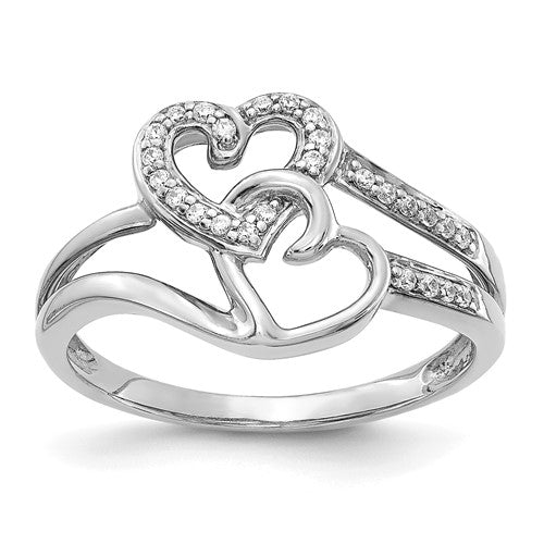 14k white gold diamond hearts ring featuring sparkling diamond accents, elegant jewelry piece from Solomon Jewelers