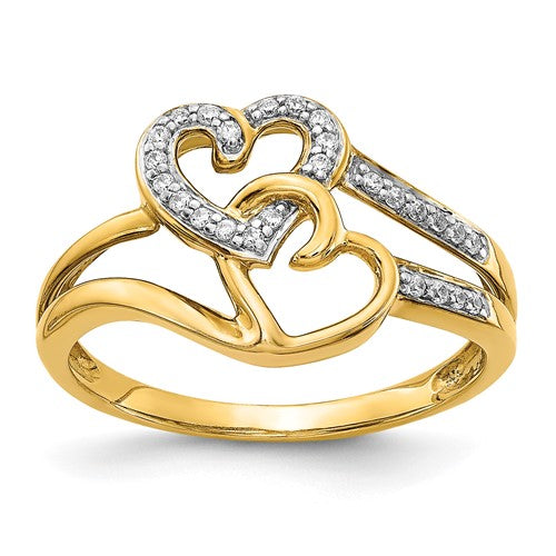 14k gold diamond hearts ring with intricate design, featuring sparkling diamonds, crafted by Solomon Jewelers.