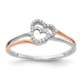 14k white and rose gold diamond double heart ring, polished jewelry ring with sparkling diamonds, elegant design by Solomon Jewelers
