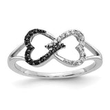 14k white gold infinity heart ring with black and white diamonds, elegant jewelry piece from Solomon Jewelers.