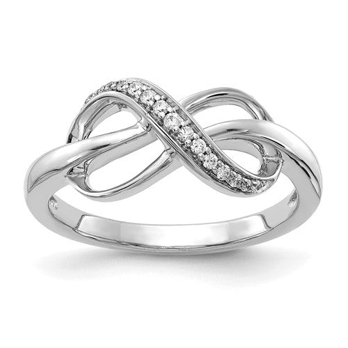 14k white gold diamond infinity ring with sparkling diamonds, elegant jewelry ring from Solomon Jewelers