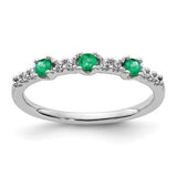 14k white gold diamond and emerald 3-stone ring featuring sparkling diamonds and vibrant emeralds in a elegant jewelry design