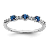 14k white gold diamond and sapphire three-stone ring featuring sparkling gemstones and elegant craftsmanship.