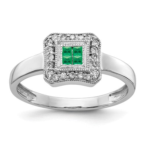 14k-white-gold-square-design-emerald-and-diamond-ring-SolomonJeweler-Wichita-KS-CustomJewelry
