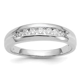 14k white gold diamond mens channel ring showing a sleek band with sparkling diamonds set in a channel design