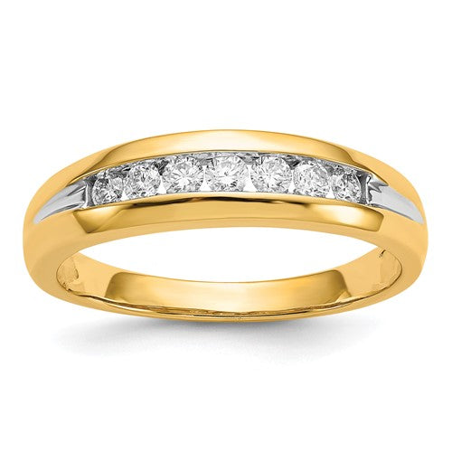 14k white gold men's diamond channel ring with rhodium finish, featuring a row of sparkling diamonds.