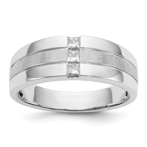 14k white gold men's diamond ring with polished and satin finish, showcasing sparkling diamonds and elegant craftsmanship.