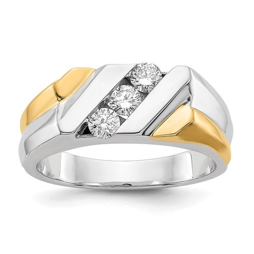 14k two-tone gold men's diamond ring featuring a sleek design and sparkling diamonds, showcasing Solomon Jewelers craftsmanship.