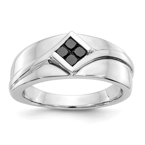 14k white gold men's ring featuring black diamonds, showcasing a sleek and stylish jewelry design from Solomon Jewelers.