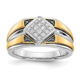14k two-tone black and white diamond men's ring featuring alternating diamond accents, crafted by Solomon Jewelers.