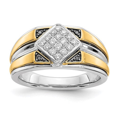 14k two-tone black and white diamond men's ring featuring alternating diamond accents, crafted by Solomon Jewelers.