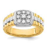 14k two-tone diamond men's ring featuring gold and silver accents, with sparkling diamonds set along the band.