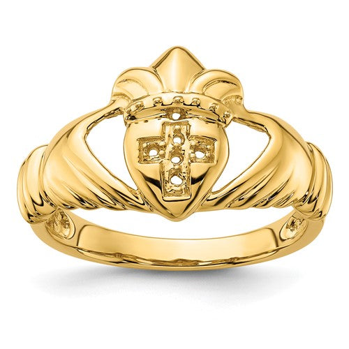 14k-polished-06ct-diamond-mens-claddagh-ring-mounting-SolomonJeweler-Wichita-KS-CustomJewelry