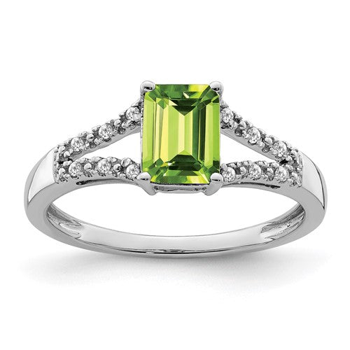 14k-white-gold-emerald-cut-peridot-and-diamond-ring-SolomonJeweler-Wichita-KS-CustomJewelry