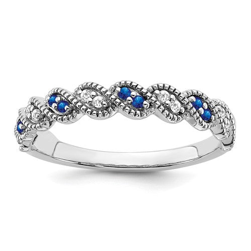14k white gold sapphire and diamond twist band ring with intricate design, featuring sparkling gemstones and elegant craftsmanship.