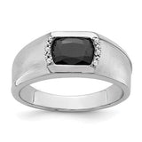 14k white gold men's ring featuring black onyx and diamond accents, elegant jewelry piece by Solomon Jewelers