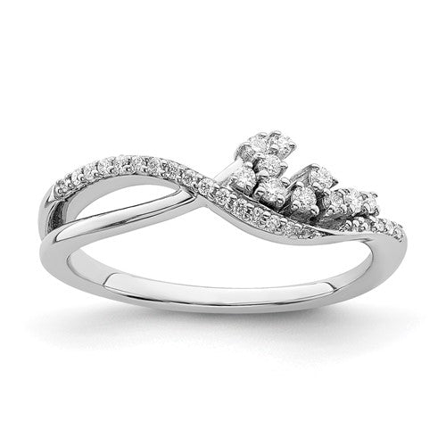 14k white gold fancy Florina wave diamond ring with polished finish, elegant jewelry piece featuring sparkling diamonds.