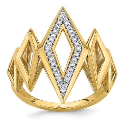 14k polished gold geometric diamond ring with fancy design, jewelry ring featuring sparkling diamonds from Solomon Jewelers.