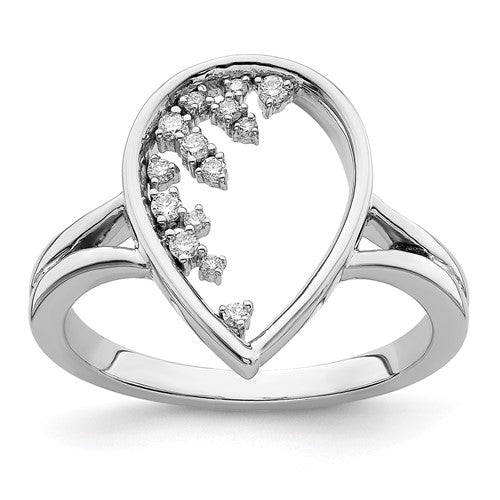14k white gold teardrop diamond ring with polished finish, elegant jewelry piece featuring a sparkling diamond setting.