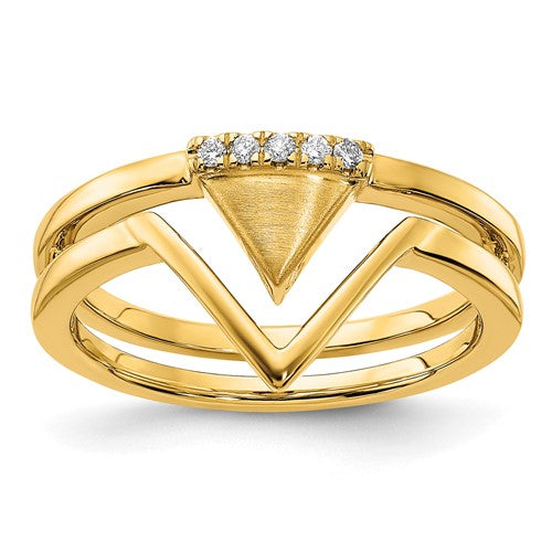 14k satin and polished diamond double triangle ring from Solomon Jewelers, showcasing intricate triangle design and sparkling diamonds.