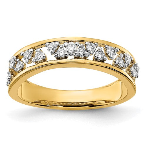 14k polished diamond ring showcasing a sleek band with sparkling diamonds, crafted by Solomon Jewelers.