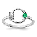14k white gold diamond and emerald circle ring with polished finish, featuring sparkling stones and elegant design by Solomon Jewelers.
