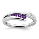 14k white gold amethyst 4-stone ring with purple gemstones, elegant jewelry piece featuring a polished band and sparkling stones.