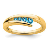 14k gold blue topaz 4-stone ring featuring sparkling blue gemstones and a polished band, perfect for elegant jewelry collection.