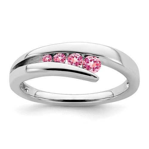 14k white gold pink tourmaline 4-stone ring featuring vibrant pink gemstones set in a elegant jewelry ring.