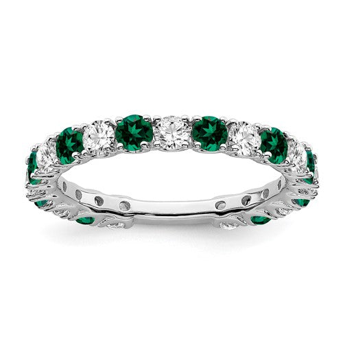 14k-white-gold-created-emerald-and-diamond-band-SolomonJeweler-Wichita-KS-CustomJewelry