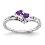 14k white gold amethyst and diamond two-stone heart ring, elegant jewelry with purple gemstone and sparkling accents.