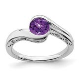 14k white gold amethyst bypass ring featuring a polished purple amethyst gemstone, elegant jewelry design.