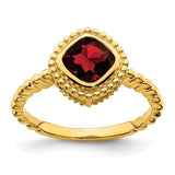 14k gold cushion garnet ring featuring a vibrant red gemstone set in a classic jewelry ring design.