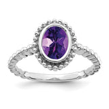 14k white gold oval amethyst ring featuring a large purple gemstone set in elegant jewelry design