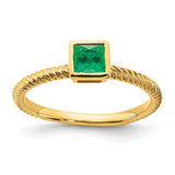 14k gold square bezel emerald ring featuring a vibrant green emerald gemstone set in a sleek Solomon Jewelers design.