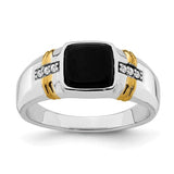 14k two-tone onyx and diamond men's ring featuring black onyx and sparkling diamonds in a stylish jewelry design.