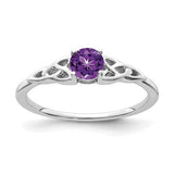 14K white gold amethyst Celtic knot ring featuring a purple gemstone and intricate design, crafted by Solomon Jewelers.