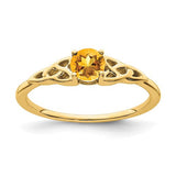 14K gold Citrine Celtic Knot ring featuring intricate design, jewelry ring with vibrant yellow gemstone and elegant craftsmanship.