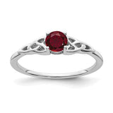 14K white gold created ruby Celtic knot ring with intricate design, showcasing Solomon Jewelers jewelry craftsmanship.