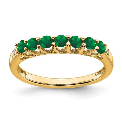 14k-created-emerald-and-diamond-7-stone-ring-SolomonJeweler-Wichita-KS-CustomJewelry