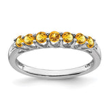 14k white gold citrine and diamond 7-stone ring with a detailed band, elegant jewelry piece by Solomon Jewelers.