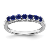 14k white gold created sapphire and diamond 7-stone ring showcasing sparkling gemstones and elegant design.