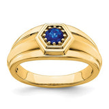 14k gold men's sapphire ring featuring a deep blue sapphire gemstone set in a sleek Solomon Jewelers jewelry ring.