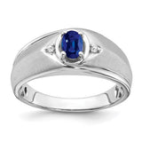14k white gold men's ring featuring an oval sapphire and diamond accents, showcasing elegant jewelry design.