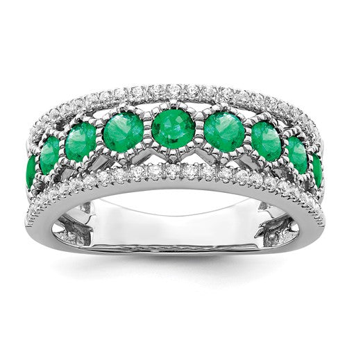 14k-white-gold-polished-emerald-and-diamond-ring-SolomonJeweler-Wichita-KS-CustomJewelry