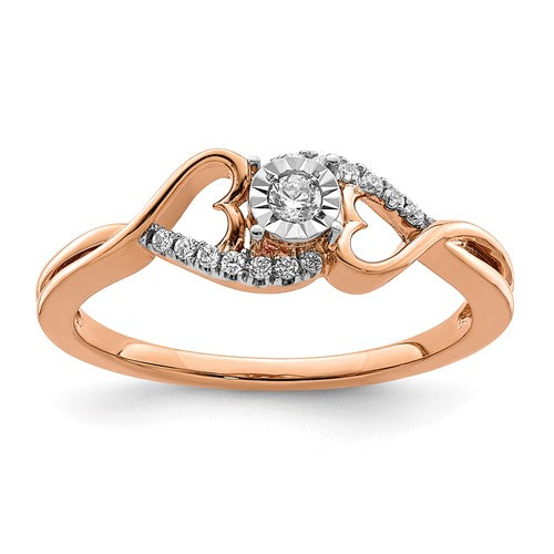 14k rose gold diamond ring with polished side hearts, elegant jewelry piece from Solomon Jewelers.